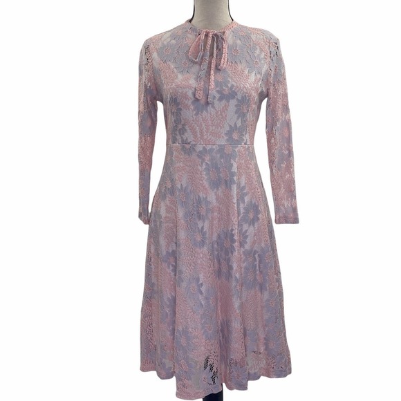 PASTEL Floral Tie Neck Long Sleeve Midi Dress - Picture 1 of 12